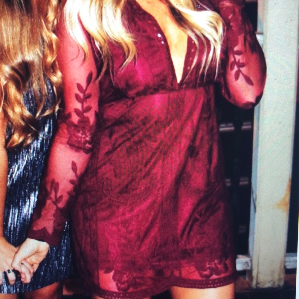 Honey Punch Wine lace dress